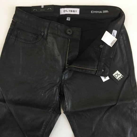 DL1961 Emma Power Legging Black Waxed Jeans 29 - Picture 4 of 11